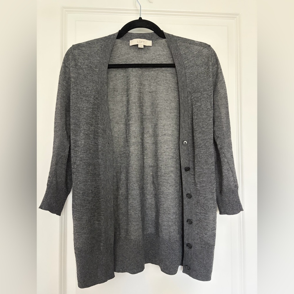 LOFT Gray Cardigan w/ silver metallic thread | XS